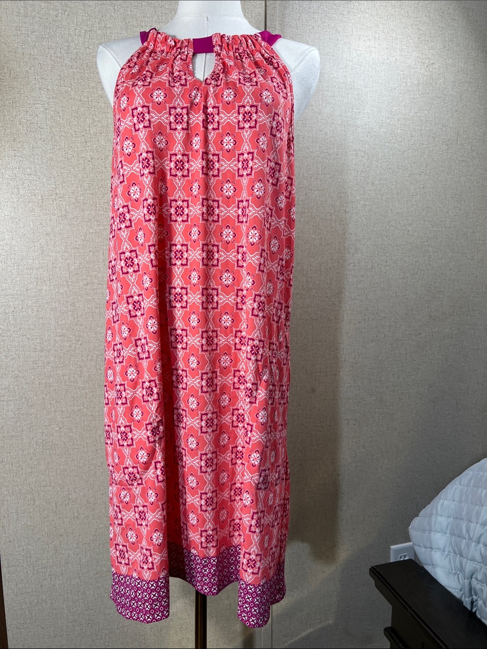 Cabana Life Coral and Magenta Patterned Midi Dress